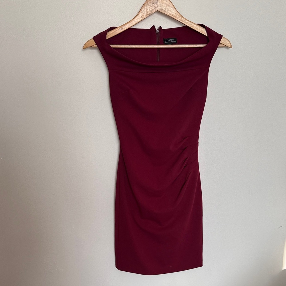 Le Chateau Burgundy off the shoulder Mini Dress